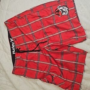 Hurley Georgia Bulldogs Plaid Swim Trunks